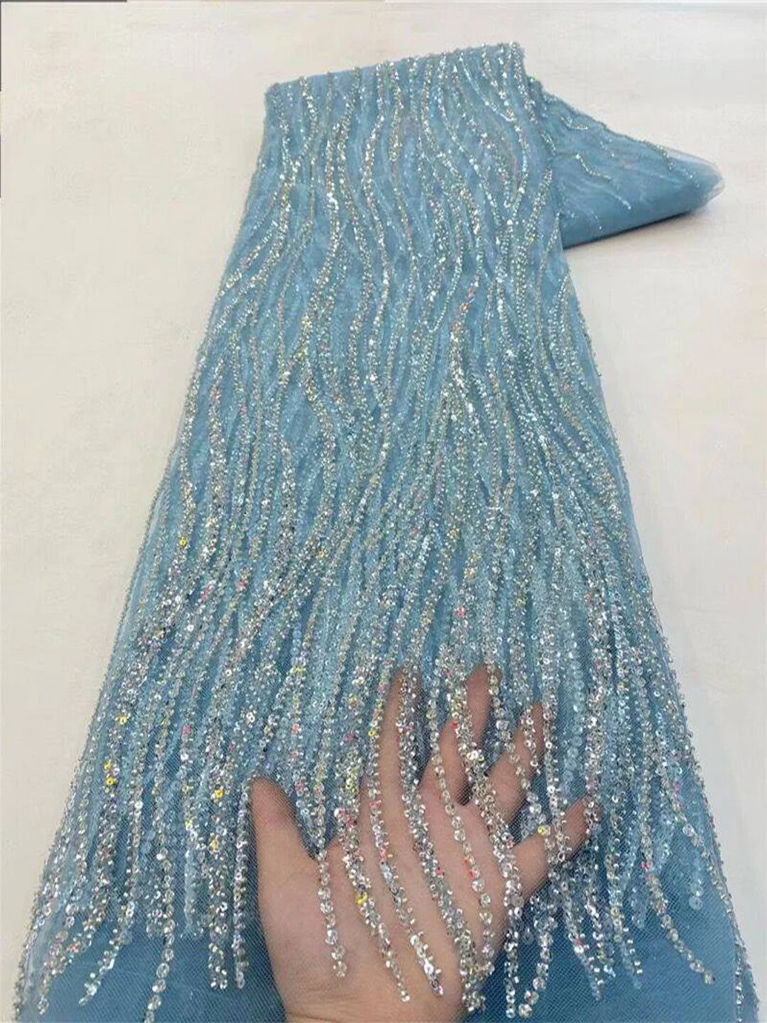 Sewing Net - ผ้าตาข่ายปักลายแอฟริกาสีทอง ประดับด้วยลูกปัดหรูหราและเลื่อมคุณภาพสูง สำหรับตัดเย็บชุดราตรี