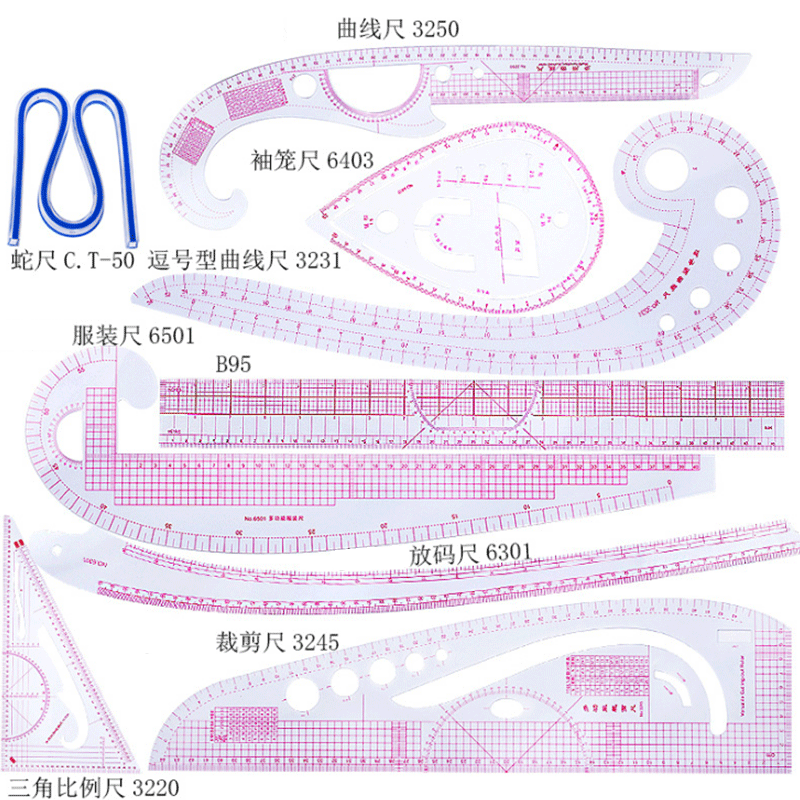 Textile Sewing Patterns - ชุดไม้บรรทัดวัดขนาดสำหรับช่างตัดเสื้อ5/6/9ชิ้นงานตัดเย็บลายแบบ DIY เครื่องมือตัดเย็บเสื้อผ้างานเย็บปะผ้างานฝีมือตัดโค้ง