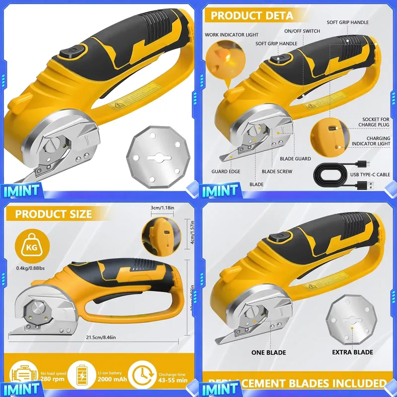 Rotary Cutter Fabric - กรรไกรไฟฟ้าไร้สาย 2000mAh เครื่องตัดแบบหมุน สำหรับตัดกระดาษแข็ง ผ้า หนัง