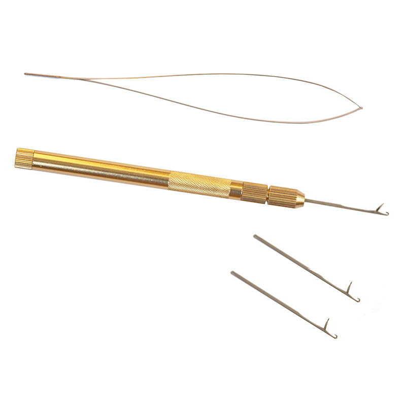 Needle Threader Tool - ชุดอุปกรณ์ต่อผมแบบขนนกอะลูมิเนียม 4 in 1 พร้อมเข็มดึงและเครื่องมือ DIY