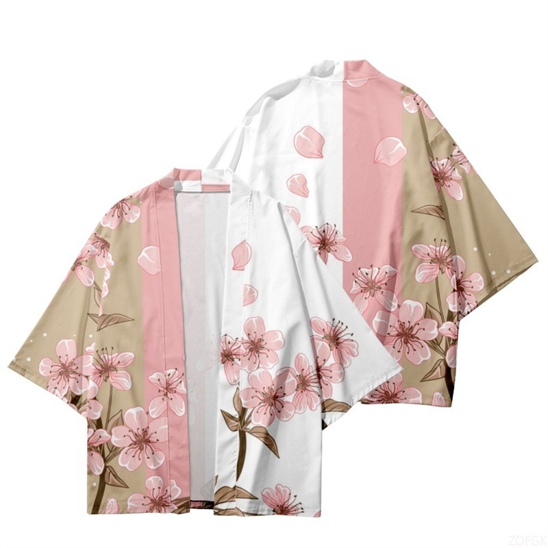 Sewing V - ฤดูร้อนผู้หญิงดอกไม้พิมพ์กิโมโนผู้ชายแฟชั่นชายหาดเสื้อฮาวายแฟชั่นเสื้อคลุมลายพลัมกิโมโนเสื้อคลุมอาบน้ำยูกาตะ ฮาโอริ
