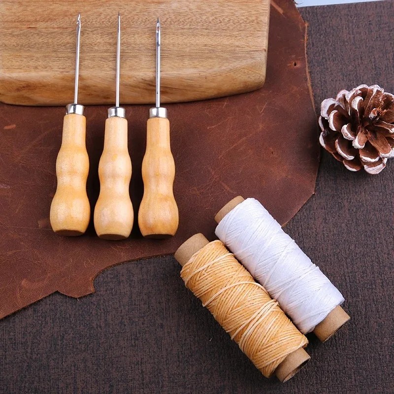 Leather Needle Heavy - เข็มเจาะรองเท้าปลายโลหะด้ามไม้ พร้อมตะขอ เครื่องมือเจาะมือแบบหนักสำหรับงานหนัง ซ่อมรองเท้า