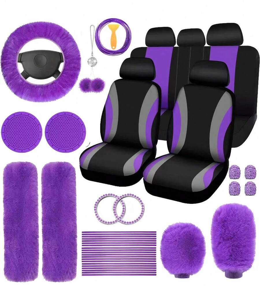 Shoulder Pad Set In - ชุดคลุมเบาะรถยนต์ 35 ชิ้น พร้อมปลอกหุ้มพวงมาลัย, ที่รองแก้ว, แผ่นรองไหล่