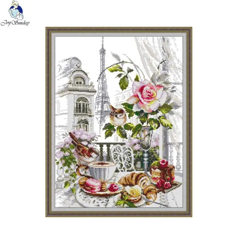 Textile Sewing Patterns - Joy Sunday พิมพ์ชุดปักครอสติส DIY อาหารเช้าและดอกไม้รูปแบบ Aida