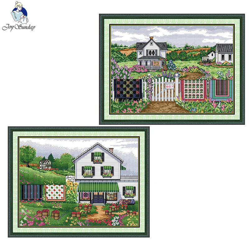 Textile Sewing Patterns - Joy Sunday Cross Stitchชุดฤดูใบไม้ร่วงคฤหาสน์รูปแบบนับพิมพ์ผ้าใบAida 16CT 14CT
