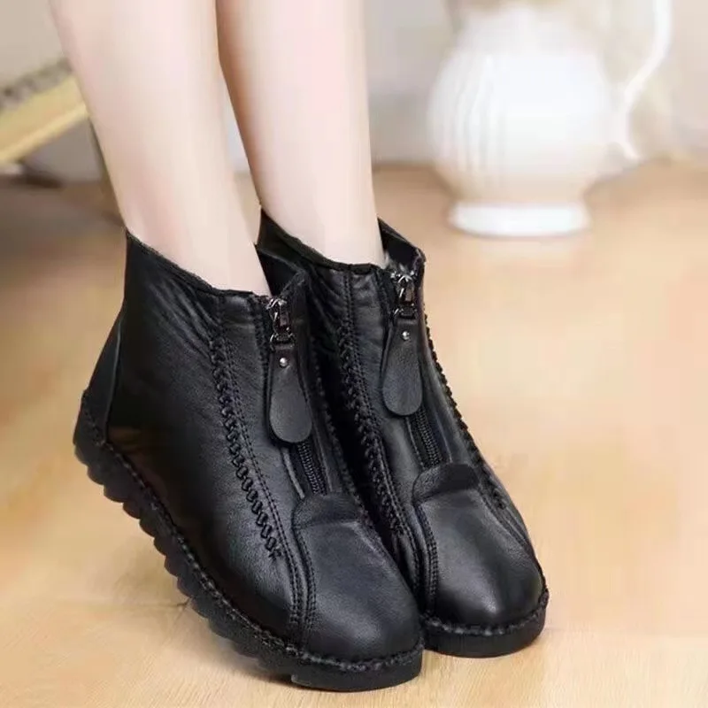 รองเท้าบูทหุ้มข้อผู้หญิงแฟชั่น - Sewing Front Zipper บทวิจารณ์และราคา