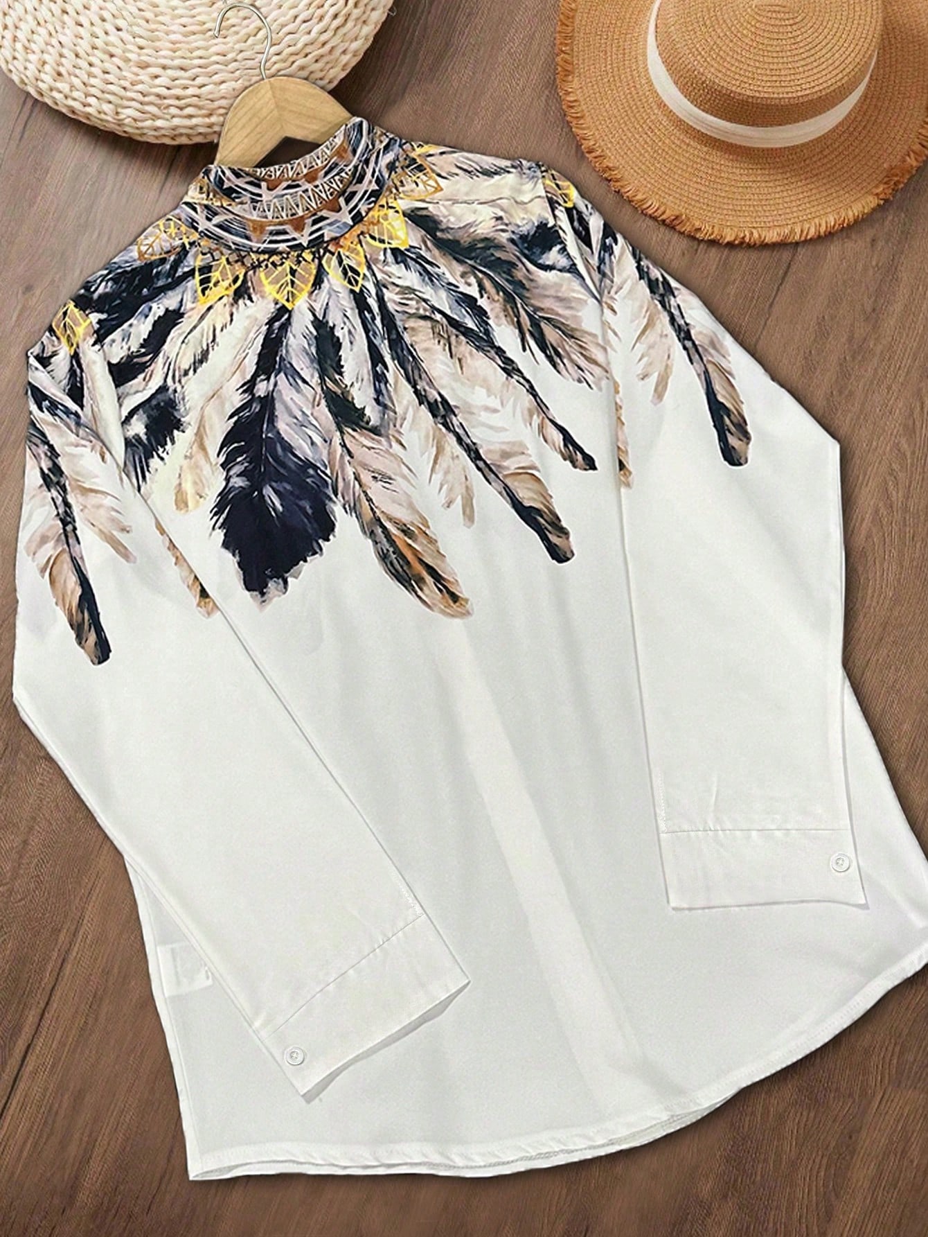 เสื้อเชิ้ตแขนยาวทรงเข้ารูปพิมพ - Sewing V บทวิจารณ์และราคา