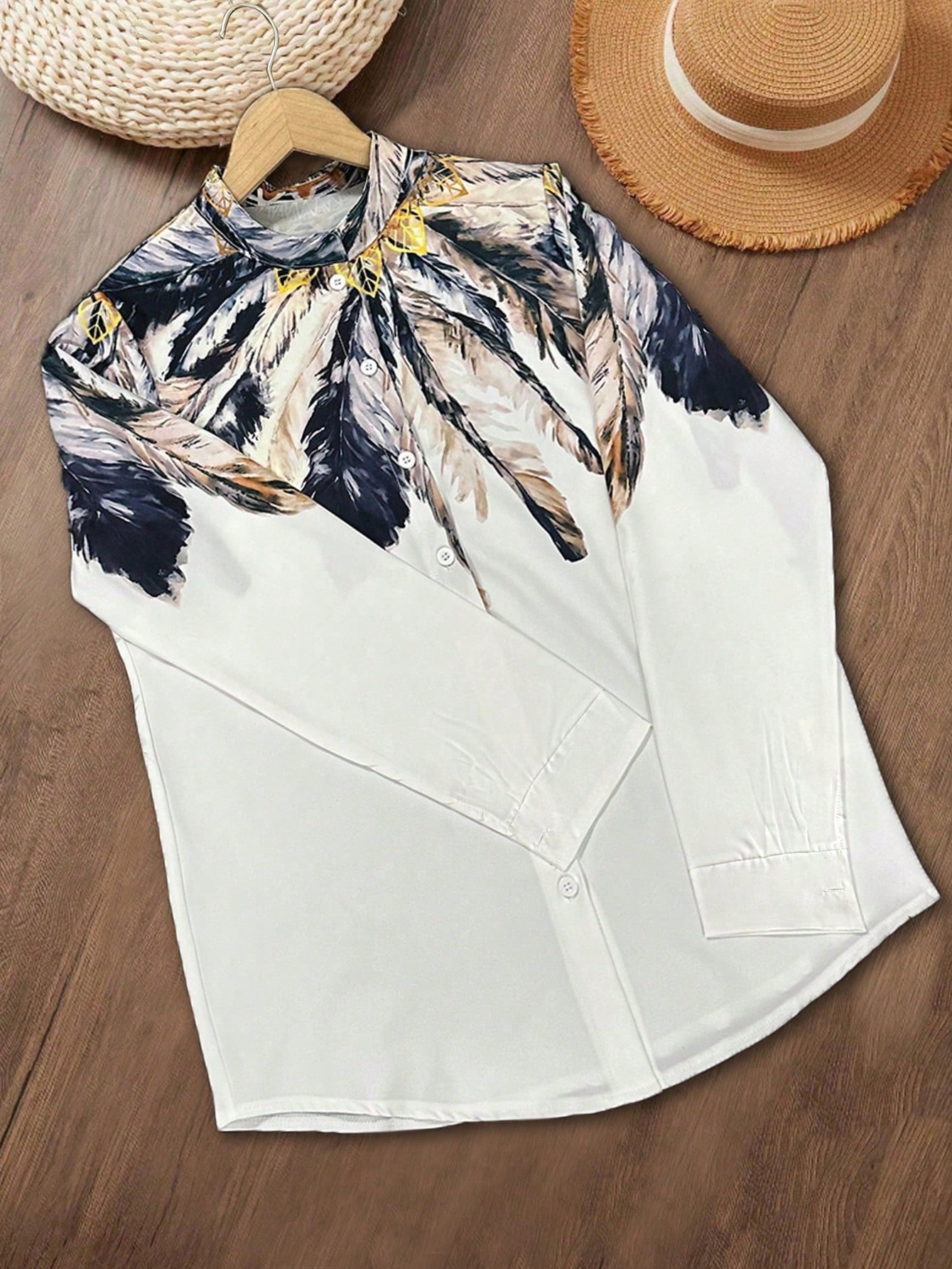 เสื้อเชิ้ตแขนยาวทรงเข้ารูปพิมพ - Sewing V บทวิจารณ์และราคา