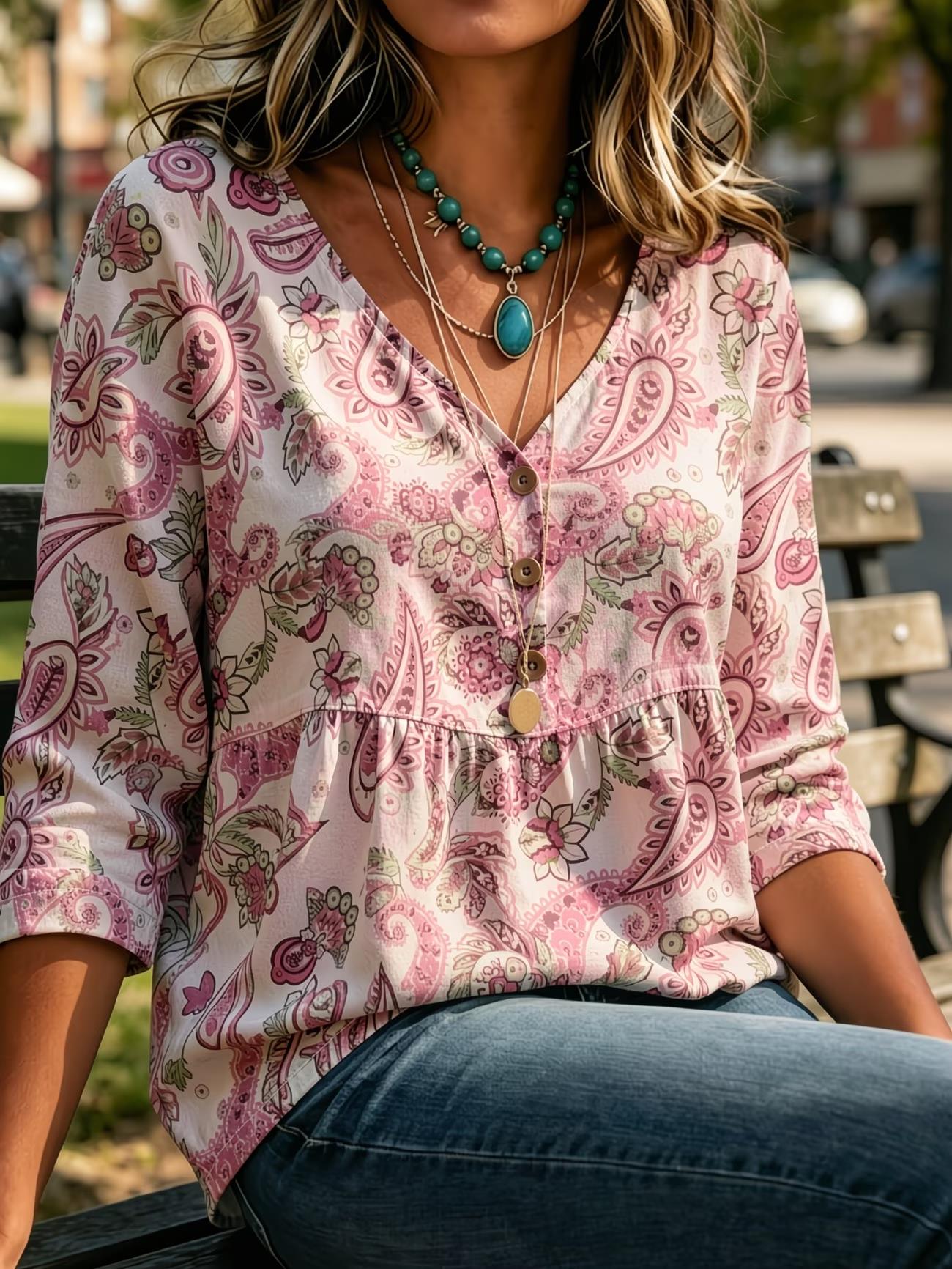 เสื้อผู้หญิงสีแดงลายดอกเล็กผสม - Sewing V บทวิจารณ์และราคา
