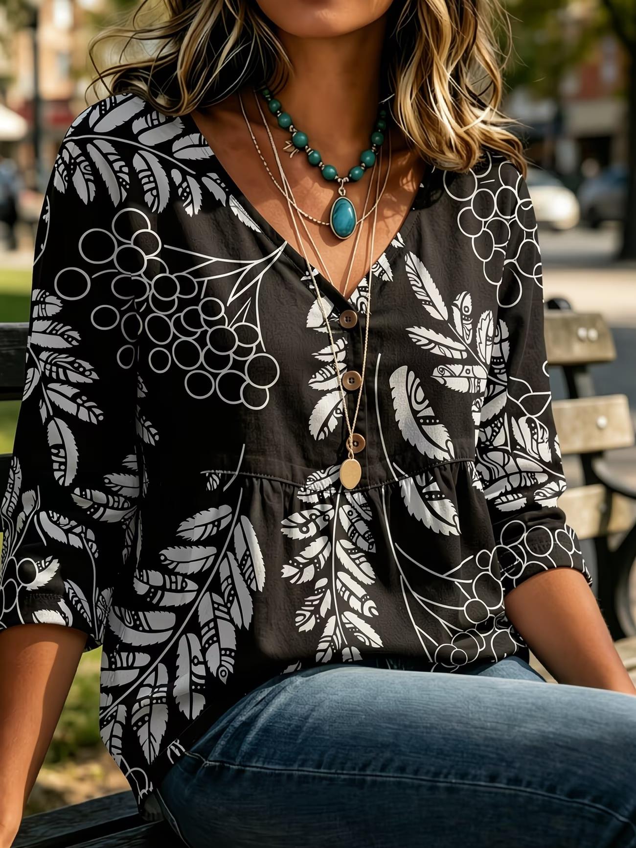 เสื้อผู้หญิงสีแดงลายดอกเล็กผสม - Sewing V บทวิจารณ์และราคา