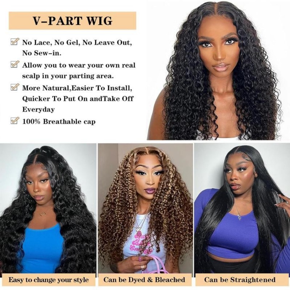 Deep Wave V Partวิกผมผมมนุษย์ไ - Sewing V บทวิจารณ์และราคา